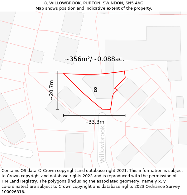 8, WILLOWBROOK, PURTON, SWINDON, SN5 4AG: Plot and title map