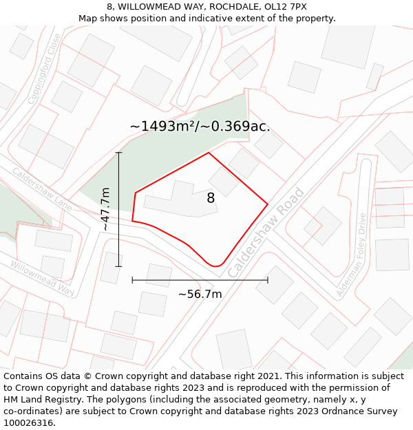 8, WILLOWMEAD WAY, ROCHDALE, OL12 7PX: Plot and title map