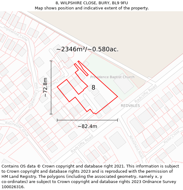 8, WILPSHIRE CLOSE, BURY, BL9 9FU: Plot and title map