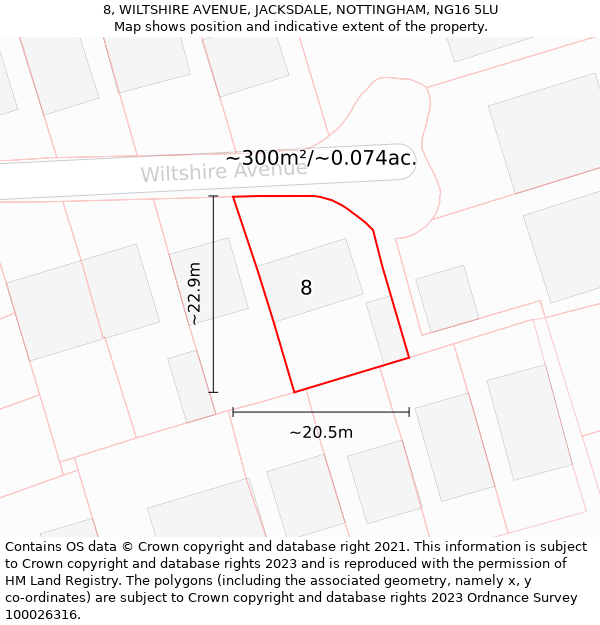 8, WILTSHIRE AVENUE, JACKSDALE, NOTTINGHAM, NG16 5LU: Plot and title map