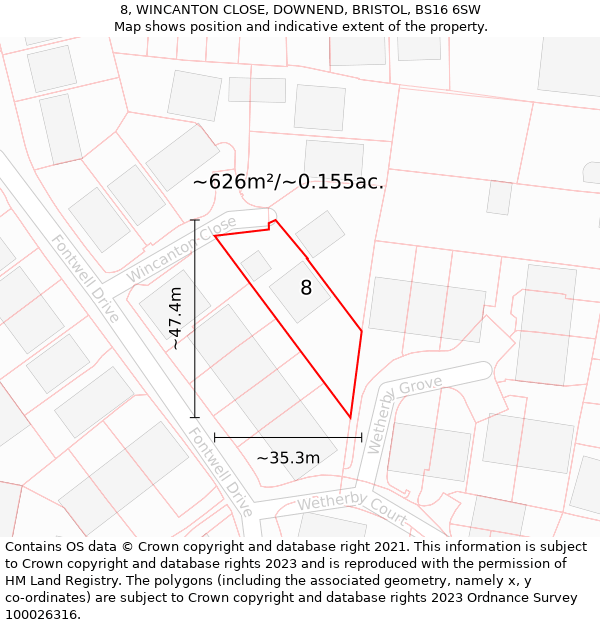 8, WINCANTON CLOSE, DOWNEND, BRISTOL, BS16 6SW: Plot and title map