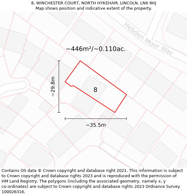 8, WINCHESTER COURT, NORTH HYKEHAM, LINCOLN, LN6 9HJ: Plot and title map