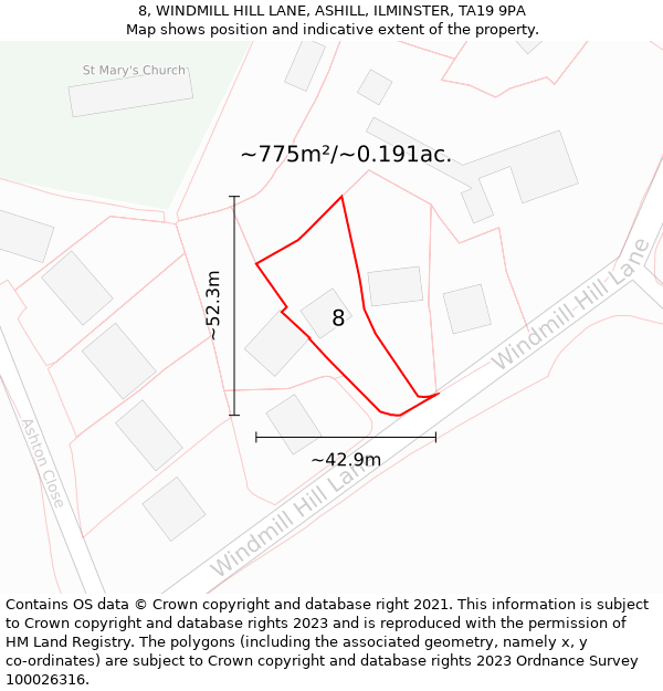 8, WINDMILL HILL LANE, ASHILL, ILMINSTER, TA19 9PA: Plot and title map