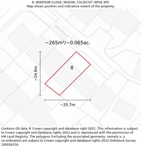 8, WINDSOR CLOSE, MAGOR, CALDICOT, NP26 3PX: Plot and title map