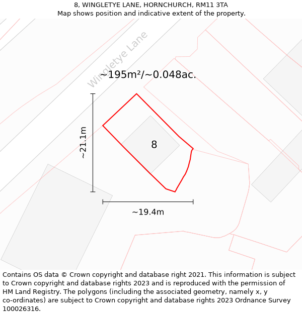 8, WINGLETYE LANE, HORNCHURCH, RM11 3TA: Plot and title map