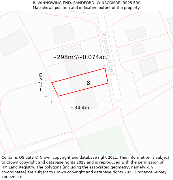 8, WINNOWING END, SANDFORD, WINSCOMBE, BS25 5RS: Plot and title map