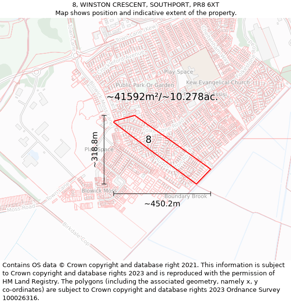 8, WINSTON CRESCENT, SOUTHPORT, PR8 6XT: Plot and title map