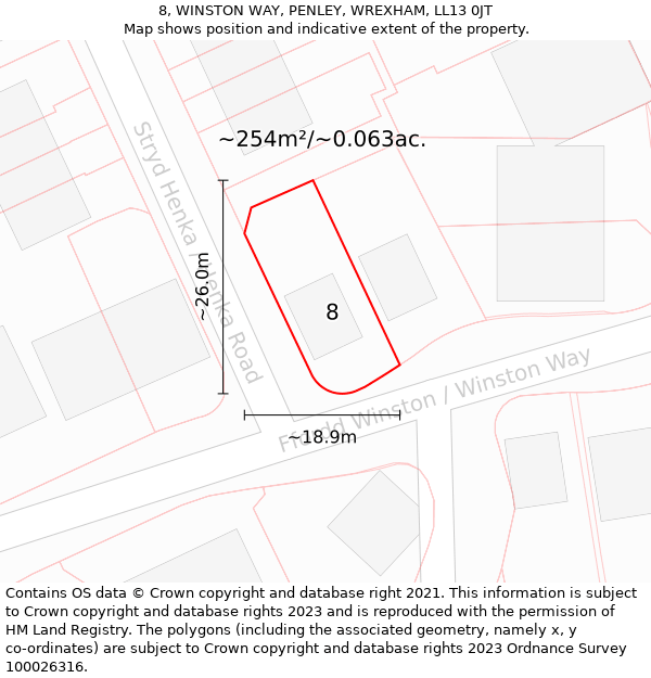 8, WINSTON WAY, PENLEY, WREXHAM, LL13 0JT: Plot and title map