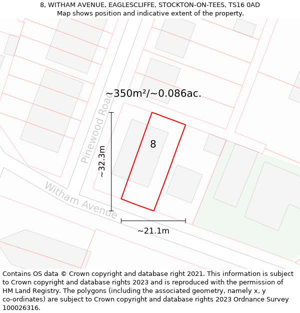 8, WITHAM AVENUE, EAGLESCLIFFE, STOCKTON-ON-TEES, TS16 0AD: Plot and title map