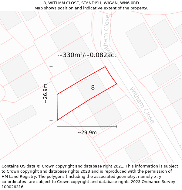 8, WITHAM CLOSE, STANDISH, WIGAN, WN6 0RD: Plot and title map