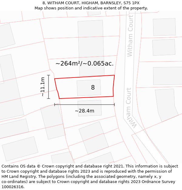 8, WITHAM COURT, HIGHAM, BARNSLEY, S75 1PX: Plot and title map