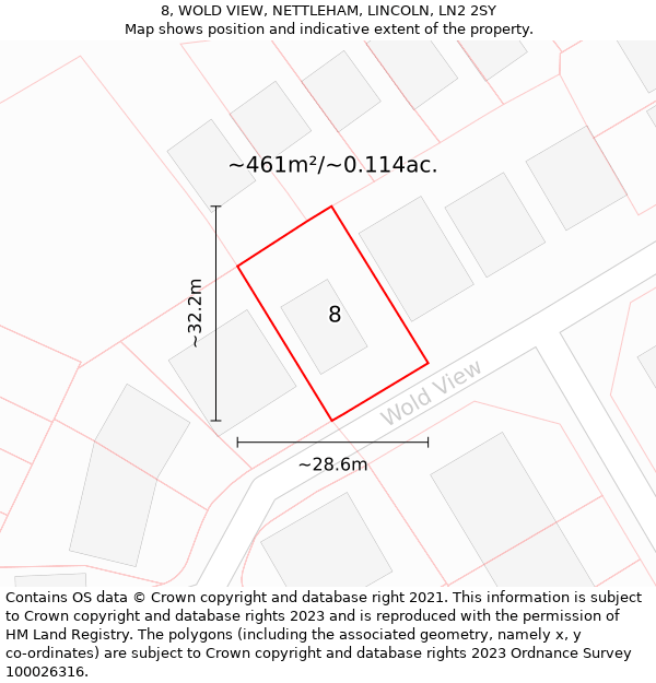 8, WOLD VIEW, NETTLEHAM, LINCOLN, LN2 2SY: Plot and title map