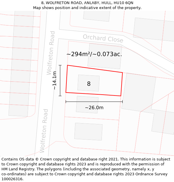 8, WOLFRETON ROAD, ANLABY, HULL, HU10 6QN: Plot and title map