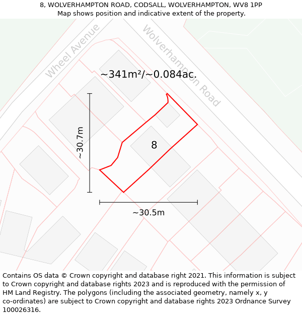 8, WOLVERHAMPTON ROAD, CODSALL, WOLVERHAMPTON, WV8 1PP: Plot and title map