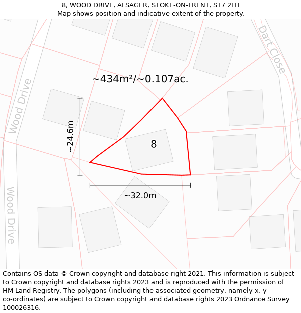 8, WOOD DRIVE, ALSAGER, STOKE-ON-TRENT, ST7 2LH: Plot and title map