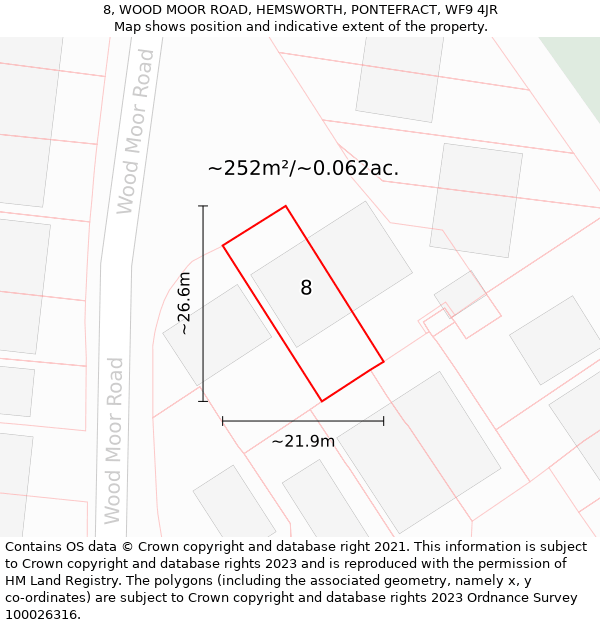 8, WOOD MOOR ROAD, HEMSWORTH, PONTEFRACT, WF9 4JR: Plot and title map