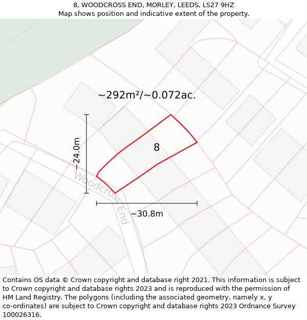 8, WOODCROSS END, MORLEY, LEEDS, LS27 9HZ: Plot and title map