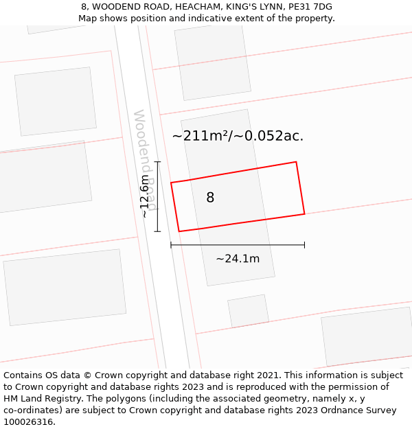 8, WOODEND ROAD, HEACHAM, KING'S LYNN, PE31 7DG: Plot and title map