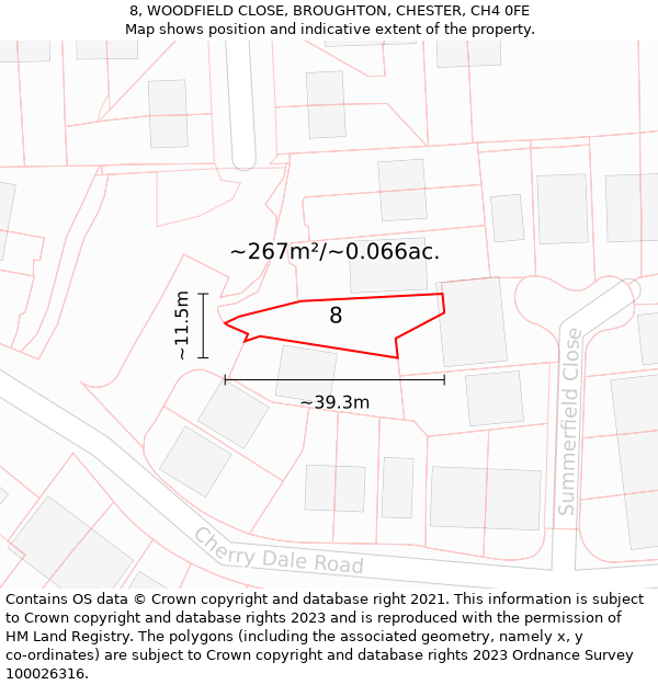 8, WOODFIELD CLOSE, BROUGHTON, CHESTER, CH4 0FE: Plot and title map