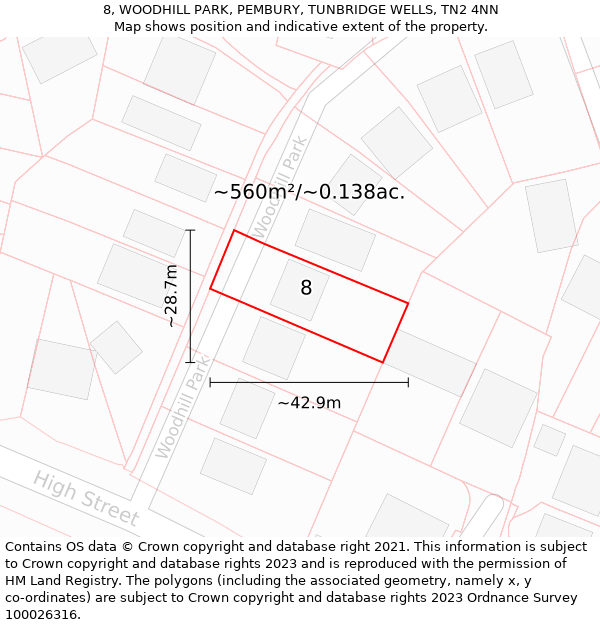 8, WOODHILL PARK, PEMBURY, TUNBRIDGE WELLS, TN2 4NN: Plot and title map