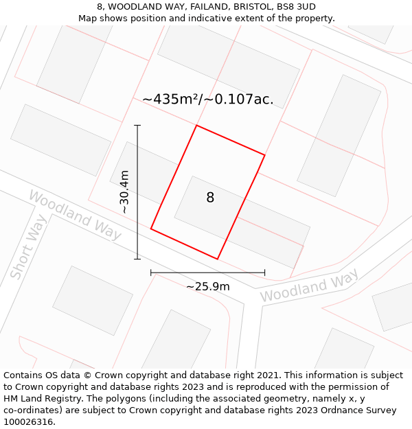 8, WOODLAND WAY, FAILAND, BRISTOL, BS8 3UD: Plot and title map