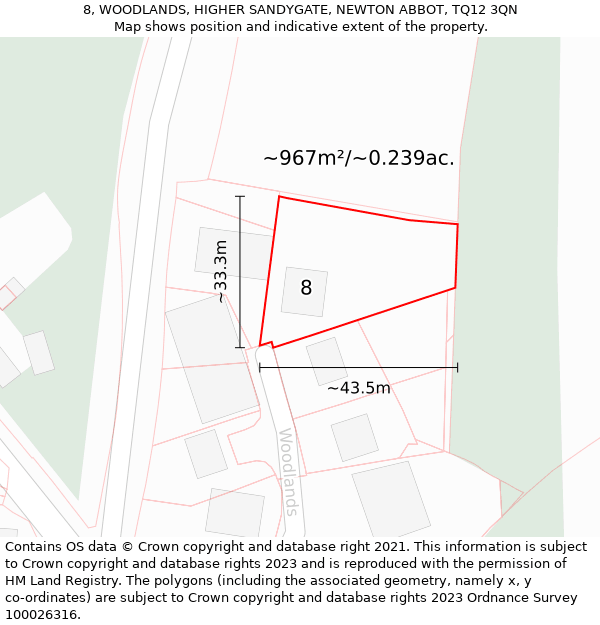 8, WOODLANDS, HIGHER SANDYGATE, NEWTON ABBOT, TQ12 3QN: Plot and title map