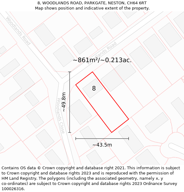 8, WOODLANDS ROAD, PARKGATE, NESTON, CH64 6RT: Plot and title map