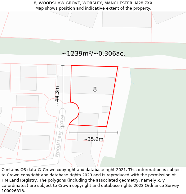 8, WOODSHAW GROVE, WORSLEY, MANCHESTER, M28 7XX: Plot and title map