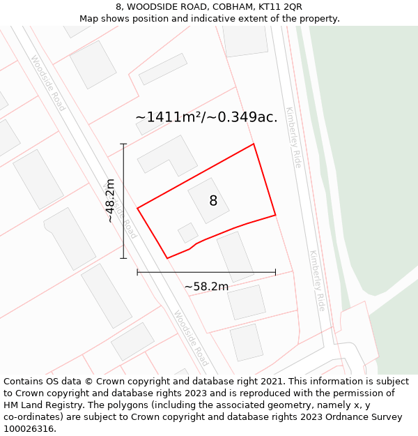 8, WOODSIDE ROAD, COBHAM, KT11 2QR: Plot and title map