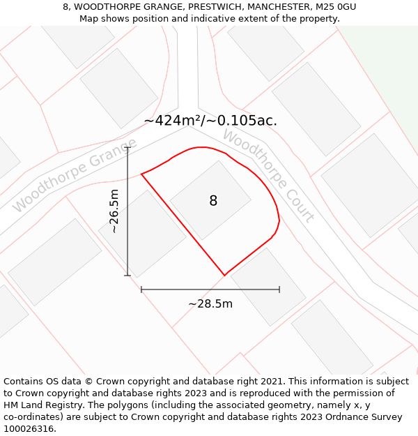 8, WOODTHORPE GRANGE, PRESTWICH, MANCHESTER, M25 0GU: Plot and title map