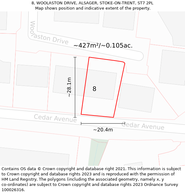 8, WOOLASTON DRIVE, ALSAGER, STOKE-ON-TRENT, ST7 2PL: Plot and title map