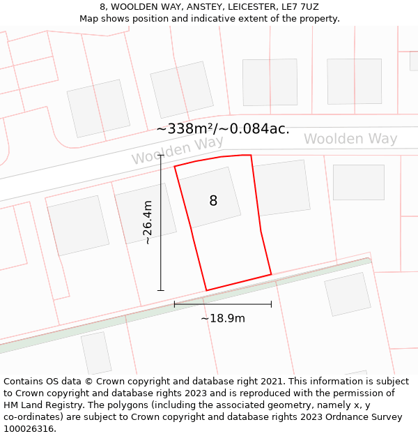 8, WOOLDEN WAY, ANSTEY, LEICESTER, LE7 7UZ: Plot and title map