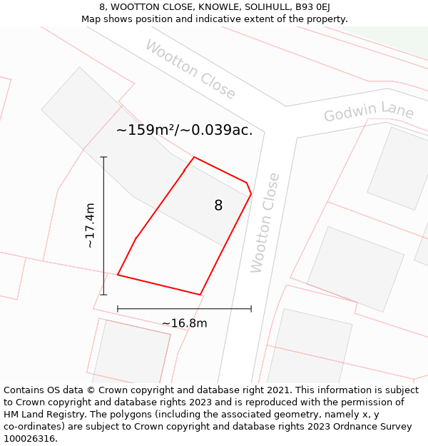 8, WOOTTON CLOSE, KNOWLE, SOLIHULL, B93 0EJ: Plot and title map