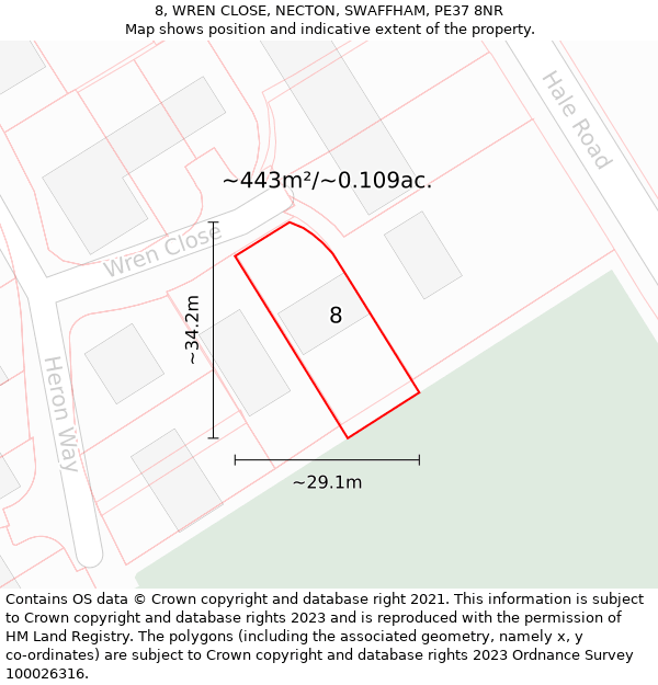 8, WREN CLOSE, NECTON, SWAFFHAM, PE37 8NR: Plot and title map