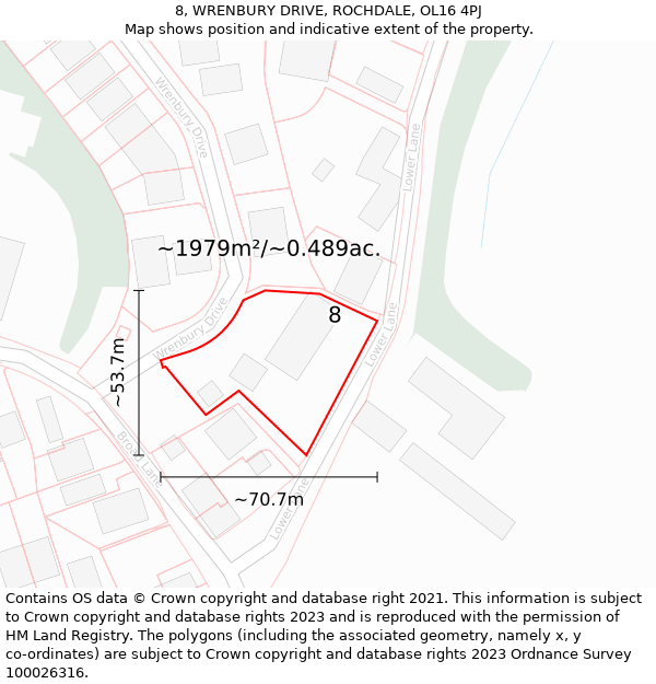 8, WRENBURY DRIVE, ROCHDALE, OL16 4PJ: Plot and title map