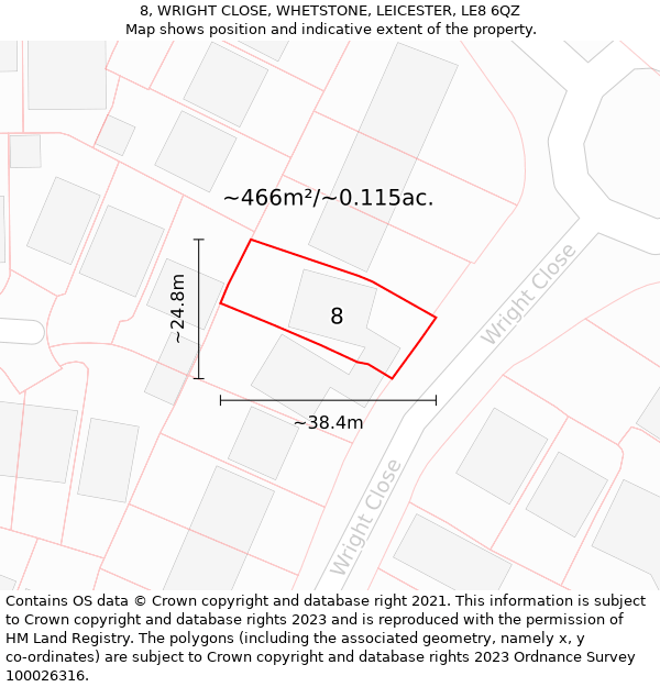8, WRIGHT CLOSE, WHETSTONE, LEICESTER, LE8 6QZ: Plot and title map