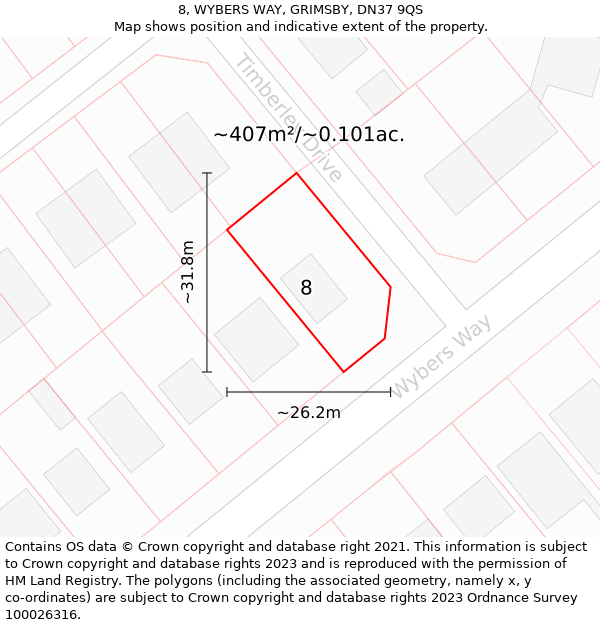 8, WYBERS WAY, GRIMSBY, DN37 9QS: Plot and title map