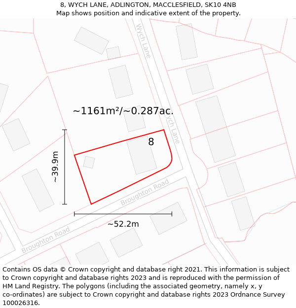 8, WYCH LANE, ADLINGTON, MACCLESFIELD, SK10 4NB: Plot and title map