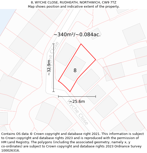 8, WYCHE CLOSE, RUDHEATH, NORTHWICH, CW9 7TZ: Plot and title map