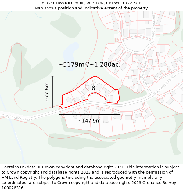 8, WYCHWOOD PARK, WESTON, CREWE, CW2 5GP: Plot and title map