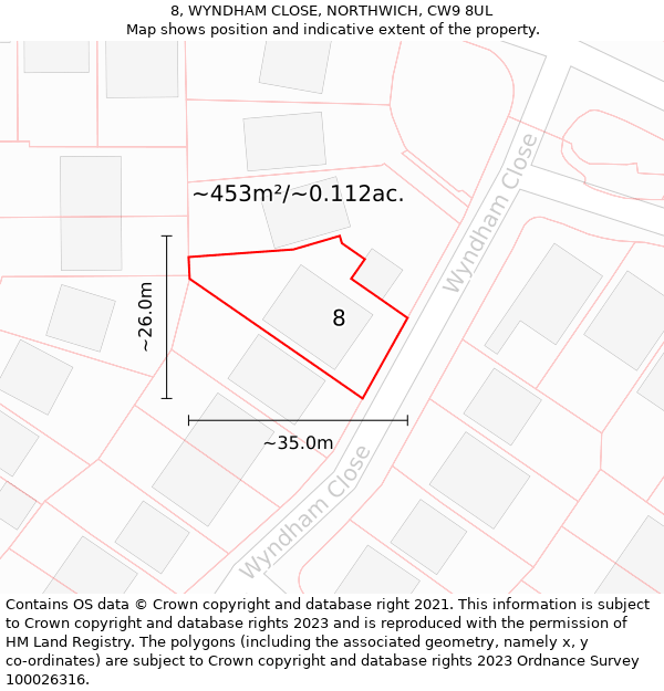 8, WYNDHAM CLOSE, NORTHWICH, CW9 8UL: Plot and title map