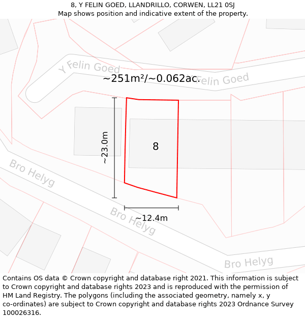 8, Y FELIN GOED, LLANDRILLO, CORWEN, LL21 0SJ: Plot and title map