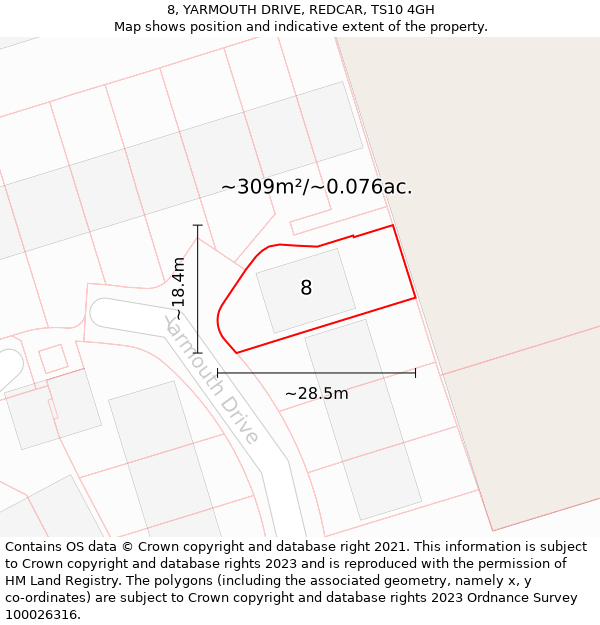 8, YARMOUTH DRIVE, REDCAR, TS10 4GH: Plot and title map