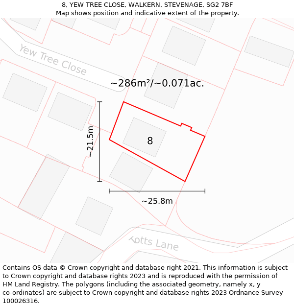 8, YEW TREE CLOSE, WALKERN, STEVENAGE, SG2 7BF: Plot and title map