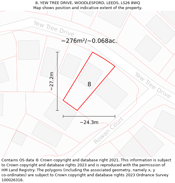 8, YEW TREE DRIVE, WOODLESFORD, LEEDS, LS26 8WQ: Plot and title map