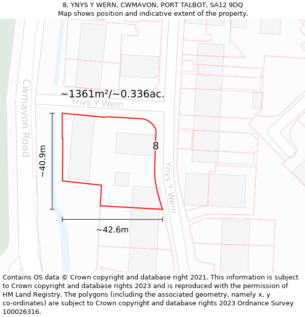 8, YNYS Y WERN, CWMAVON, PORT TALBOT, SA12 9DQ: Plot and title map