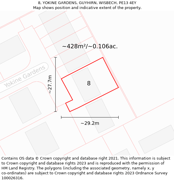 8, YOKINE GARDENS, GUYHIRN, WISBECH, PE13 4EY: Plot and title map