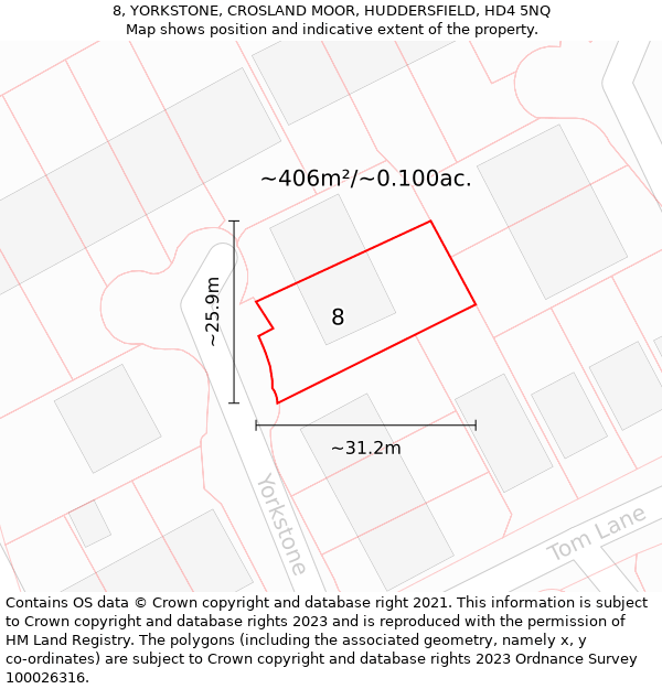 8, YORKSTONE, CROSLAND MOOR, HUDDERSFIELD, HD4 5NQ: Plot and title map