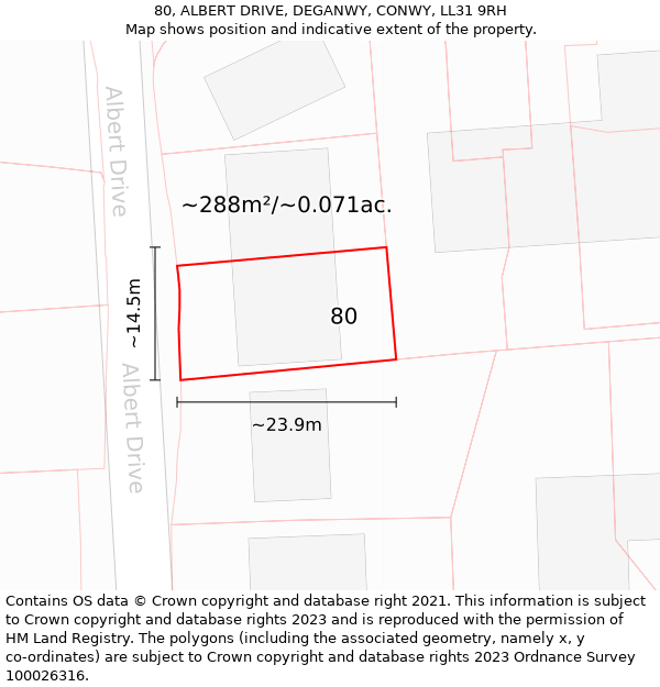 80, ALBERT DRIVE, DEGANWY, CONWY, LL31 9RH: Plot and title map