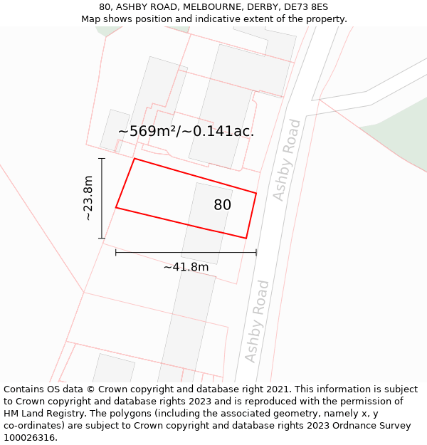 80, ASHBY ROAD, MELBOURNE, DERBY, DE73 8ES: Plot and title map